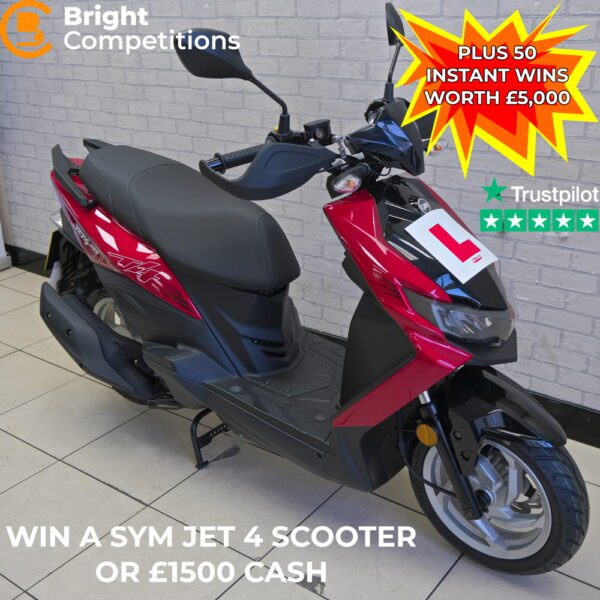 Win a Brand New Sym Jet 4 50cc Scooter or £1500 + 50 Instant Cash Wins Worth £5000