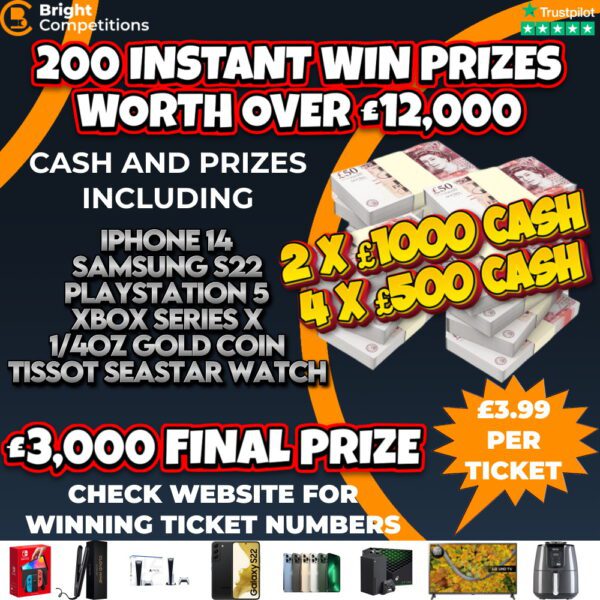 £15,000 CASH – £12,000 INSTANT WINS / £3,000 MAIN FINAL PRIZE – 200 INSTANT WIN PRIZES #13