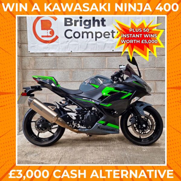 Kawasaki Ninja 400 or £3,000 + 50 Instant Cash Wins Worth £5000