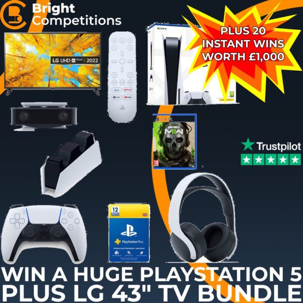 PlayStation 5 Gaming Bundle + 20 Instant Cash Wins Worth £1000