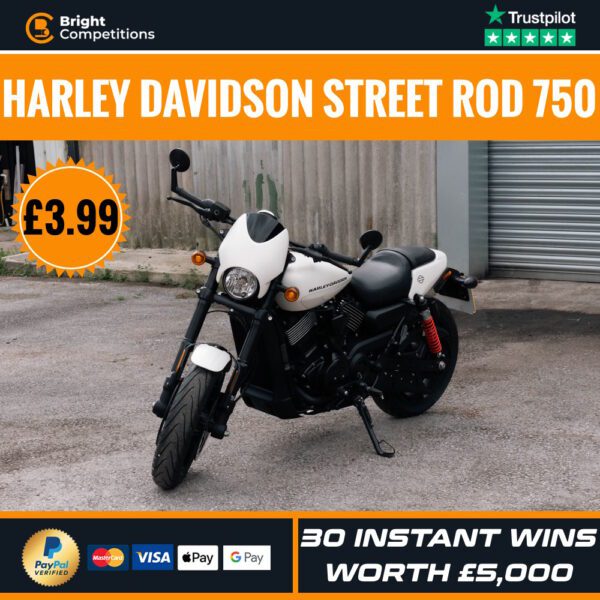 Harley Davidson 750 Street Rod or £3000 Cash + 30 Instant Wins Worth £5000