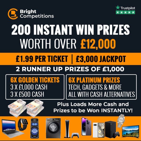 £12,000 INSTANT WINS / £3,000 JACKPOT & 2 RUNNER UP PRIZES – 200 ...