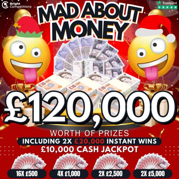 Mad About Money - £120,000 Value | 128 Instant Prizes Worth £110k | £10k Jackpot - 2x £20,000 Instant Wins / iPhones / Consoles / Cash